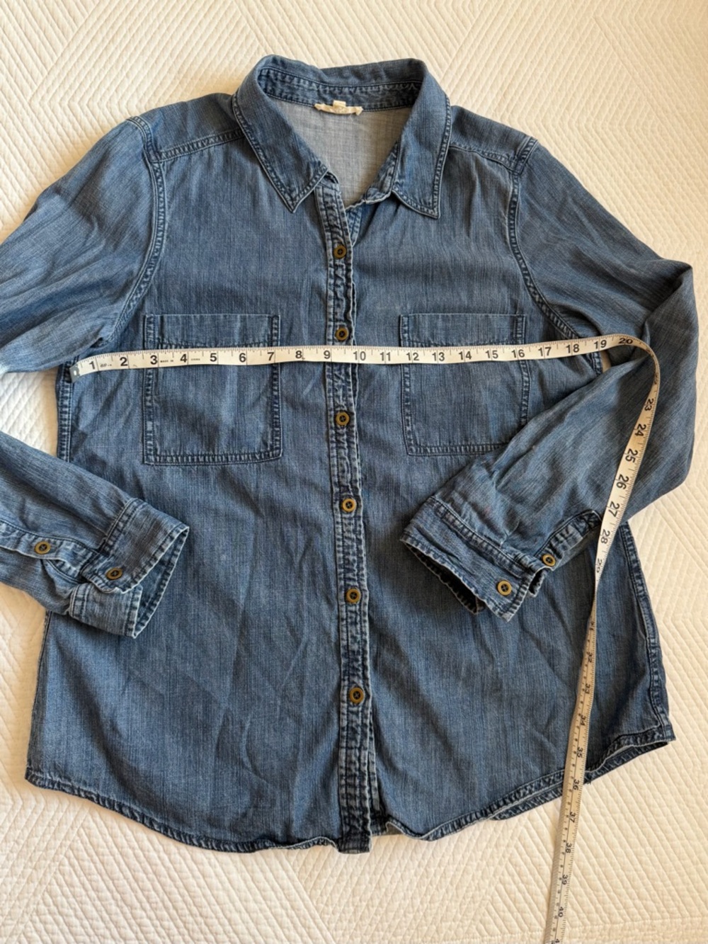 Eileen Fisher Blue Chambray Tencel Cotton Button-Up Blouse Shirt Top Women’s M - Picture 8 of 8